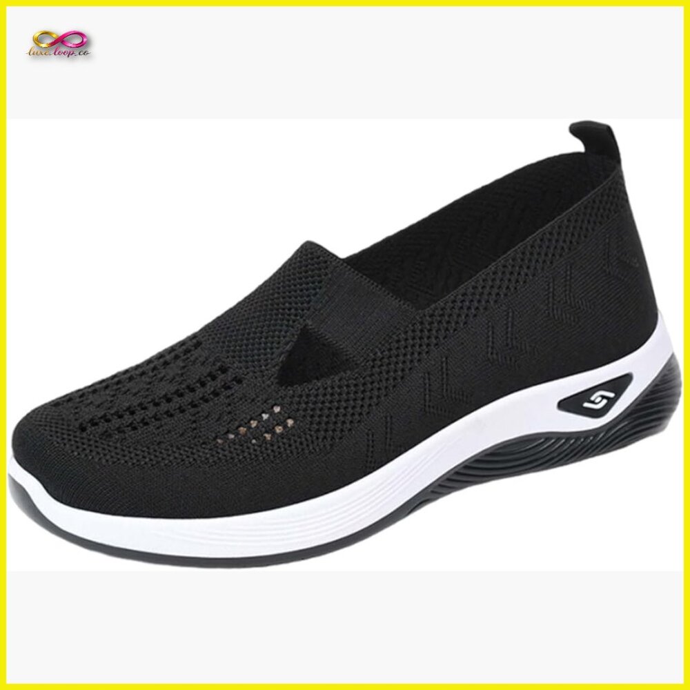 Women's Black Slip-On Athletic Walking Shoe